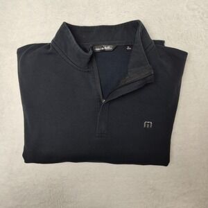 Travis Mathew Sweater Mens Medium Black 1/4 Zip Mock Pullover Chicago Highlandsh